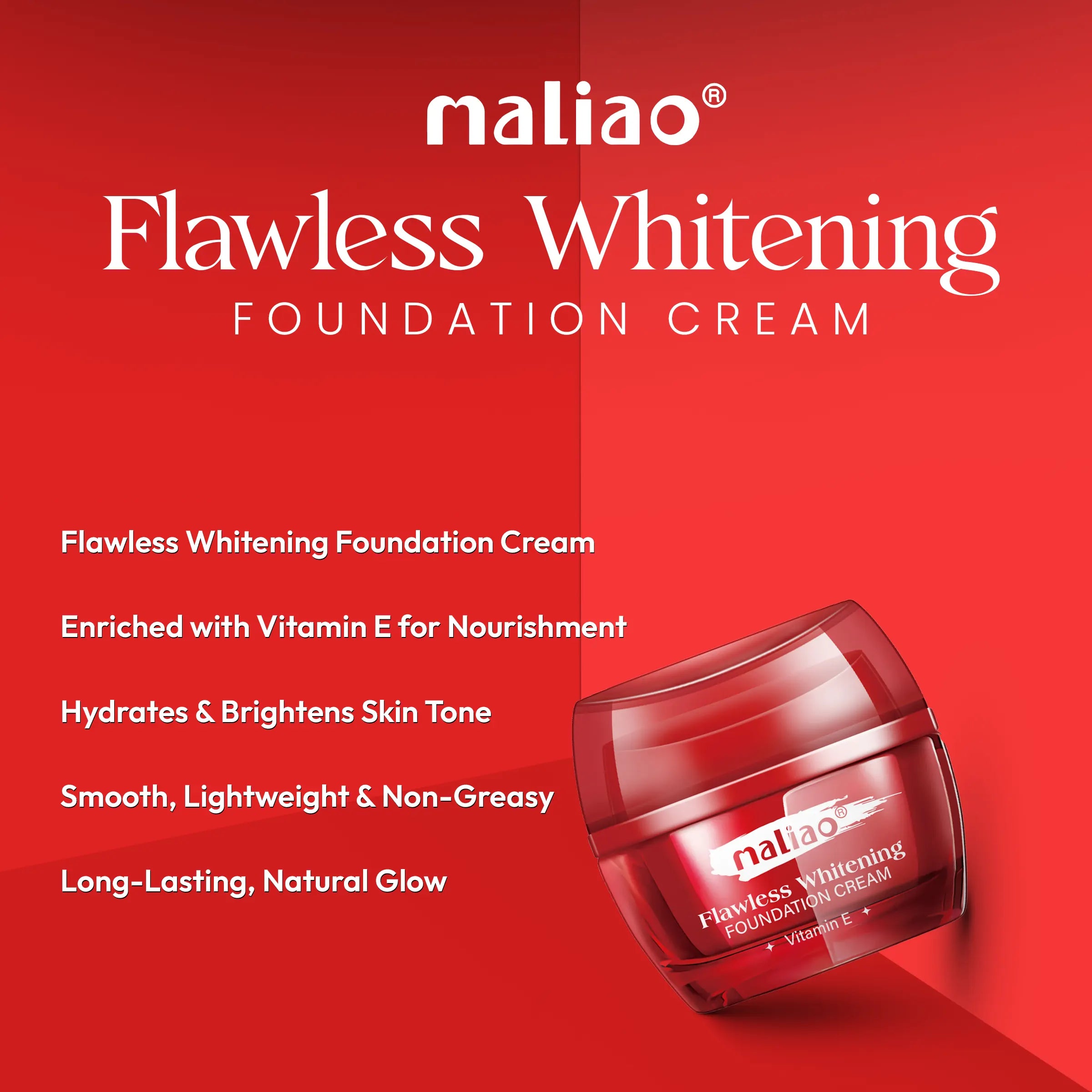 Maliao Flawless Whitening Foundation Cream with Vitamin E - Smooth Radiant Skin